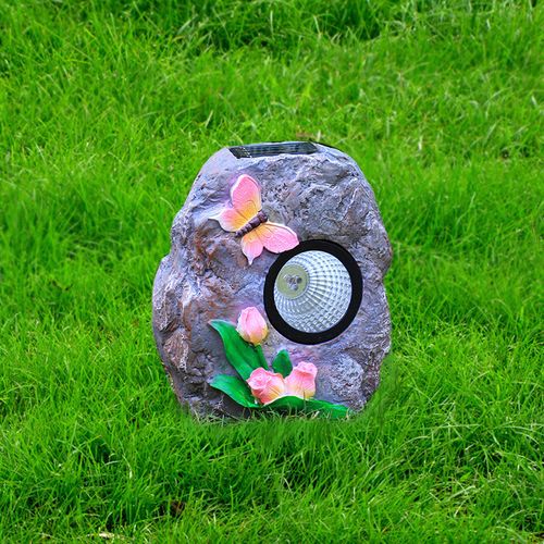 树脂工艺品花园仿真石头太阳能灯摆件园林庭院草地装饰玻璃钢雕塑